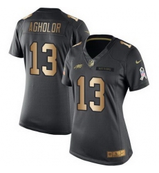 Nike Eagles #13 Nelson Agholor Black Womens Stitched NFL Limited Gold Salute to Service Jersey