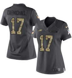 Nike Eagles #17 Harold Carmichael Black Womens Stitched NFL Limited 2016 Salute to Service Jersey