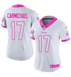 Nike Eagles #17 Harold Carmichael White Pink Womens Stitched NFL Limited Rush Fashion Jersey