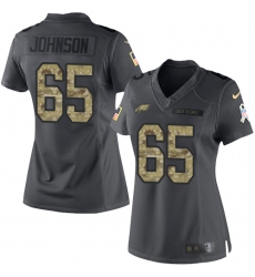 Nike Eagles #65 Lane Johnson Black Womens Stitched NFL Limited 2016 Salute to Service Jersey