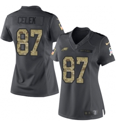 Nike Eagles #87 Brent Celek Black Womens Stitched NFL Limited 2016 Salute to Service Jersey
