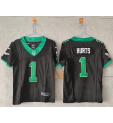 Women Philadelphia Eagles 1 Jalen Hurts Black F U S E  Throwback Vapor Untouchable Limited Stitched Football Jersey 