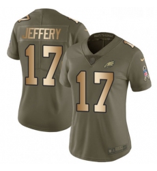 Womens Nike Philadelphia Eagles 17 Alshon Jeffery Limited OliveGold 2017 Salute to Service NFL Jersey