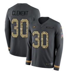 Nike Eagles #30 Corey Clement Anthracite Salute to Service Youth Long Sleeve Jersey
