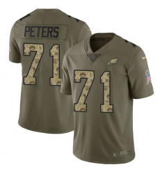 Youth Nike Eagles #71 Jason Peters Olive Camo Stitched NFL Limited 2017 Salute to Service Jersey