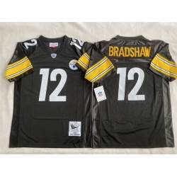 Men Pittsburgh Steelers 12 Terry Bradshaw Black Stitched Football Jersey