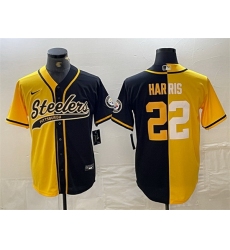 Men Pittsburgh Steelers 22 Najee Harris Yellow Black Split With Patch Cool Base Stitched Baseball Jersey