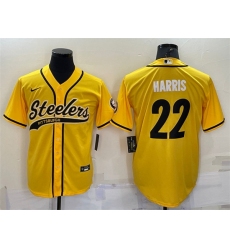 Men Pittsburgh Steelers 22 Najee Harris Yellow With Patch Cool Base Stitched Baseball Jersey