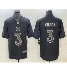 Men Pittsburgh Steelers 3 Russell Wilson Black Reflective Limited Stitched Football Jersey