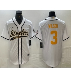 Men Pittsburgh Steelers 3 Russell Wilson White With Patch Cool Base Stitched Baseball Jersey