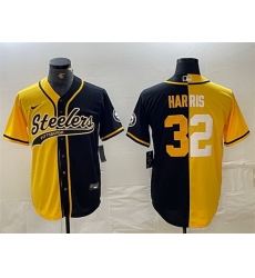 Men Pittsburgh Steelers 32 Franco Harris Yellow Black Split With Patch Cool Base Stitched Baseball Jersey
