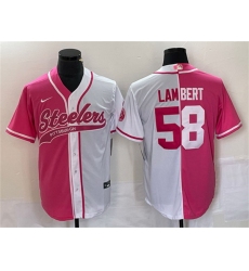 Men Pittsburgh Steelers 58 Jack Lambert White Pink Split Cool Base Stitched Baseball Jersey
