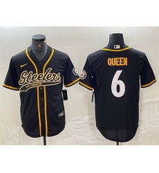 Men Pittsburgh Steelers 6 Patrick Queen Black With Patch Cool Base Stitched Baseball Jersey