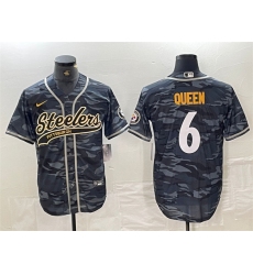 Men Pittsburgh Steelers 6 Patrick Queen Grey Camo With Patch Cool Base Stitched Baseball Jersey