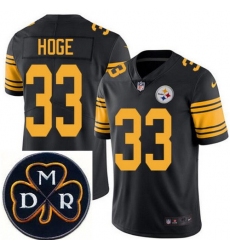 Men's Nike Pittsburgh Steelers #33 Merril Hoge Elite Black Rush NFL MDR Dan Rooney Patch Jersey