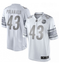 Mens Nike Pittsburgh Steelers 43 Troy Polamalu Limited White Platinum NFL Jersey