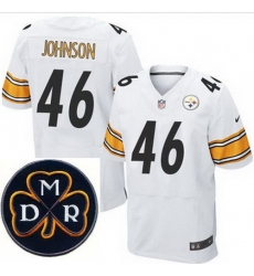 Men's Nike Pittsburgh Steelers #46 Will Johnson White Stitched NFL Elite MDR Dan Rooney Patch Jersey