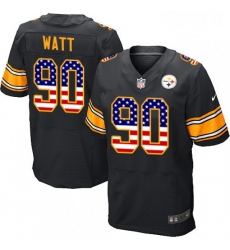 Mens Nike Pittsburgh Steelers 90 T J Watt Elite Black Home USA Flag Fashion NFL Jersey