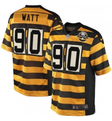 Mens Nike Pittsburgh Steelers 90 T J Watt Elite YellowBlack Alternate 80TH Anniversary Throwback NFL Jersey