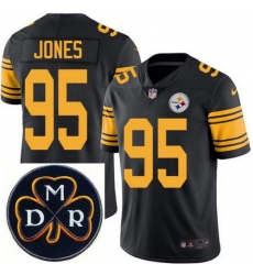 Men's Nike Pittsburgh Steelers #95 Jarvis Jones Elite Black Rush NFL MDR Dan Rooney Patch Jersey