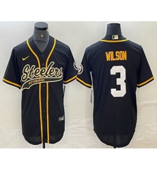Mens Pittsburgh Steelers 3 Russell Wilson Black With Patch Cool Base Stitched Baseball Jersey