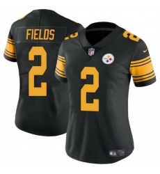 Women Pittsburgh Steelers 2 Justin Fields Black Color Rush Stitched Football Jersey