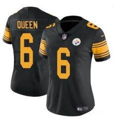 Women Pittsburgh Steelers 6 Patrick Queen Black Color Rush Stitched Football Jersey