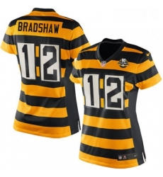 Womens Nike Pittsburgh Steelers 12 Terry Bradshaw Limited YellowBlack Alternate 80TH Anniversary Throwback NFL Jersey