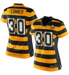 Womens Nike Pittsburgh Steelers 30 James Conner Elite YellowBlack Alternate 80TH Anniversary Throwback NFL Jersey