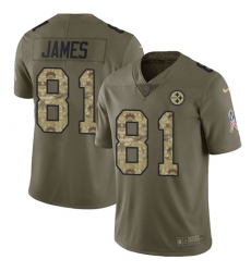 Youth Nike Steelers #81 Jesse James Olive Camo Stitched NFL Limited 2017 Salute to Service Jersey