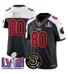 Men San Francisco 49ers 80 Jerry Rice Black Alternate 2025 F U S E  Faithful  26 Super Bowl LVIII Patch Vapor Limited Stitched Football Jersey