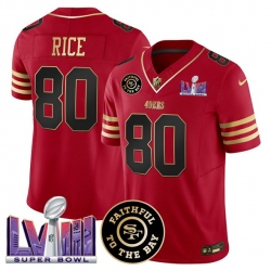 Men San Francisco 49ers 80 Jerry Rice Red 2025 F U S E  Faithful  26 Super Bowl LVIII Patch Vapor Limited Stitched Football Jersey