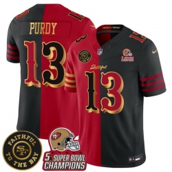 Men San Francisco 49ers Active Player Custom Black Red Splite F U S E  Faithful To The Bay Patch And 5x Super Bowl Champions Patch Vapor Limited Stitched F