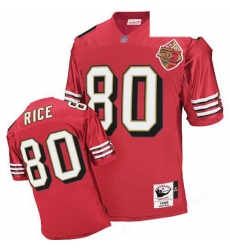 Mitchell And Ness San Francisco 49ers 80 Jerry Rice Authentic Red Team Color 50TH Patch 1996 Throwback NFL Jersey
