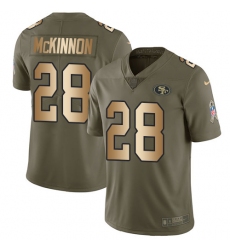 Nike 49ers #28 Jerick McKinnon Olive Gold Mens Stitched NFL Limited 2017 Salute To Service Jersey