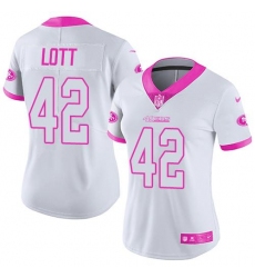 Nike 49ers #42 Ronnie Lott White Pink Womens Stitched NFL Limited Rush Fashion Jersey