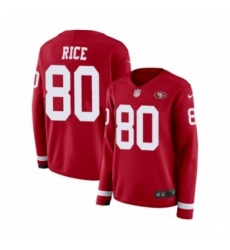 Womens Nike San Francisco 49ers 80 Jerry Rice Limited Red Therma Long Sleeve NFL Jersey