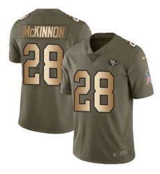 Nike 49ers #28 Jerick McKinnon Olive Gold Youth Stitched NFL Limited 2017 Salute to Service Jersey