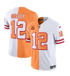 Men Tampa Bay Buccaneers 12 Tom Brady 2023 F U S E  White Gold With 4 Star C Patch Split Throwback Limited Stitched Jersey