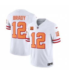 Men Tampa Bay Buccaneers 12 Tom Brady 2023 F U S E  White With 4 Star C Patch Throwback Limited Stitched Jersey
