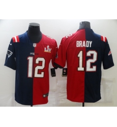 Men Tampa Bay Buccaneers 12 Tom Brady Red Navy Super Bowl Split GOAT Stitched Jersey