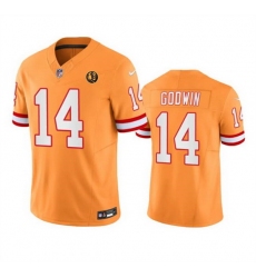 Men Tampa Bay Buccaneers 14 Chris Godwin Orange 2023 F U S E  Throwback With John Madden Patch Vapor Limited Stitched Football Jersey