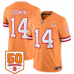 Men Tampa Bay Buccaneers 14 Chris Godwin Orange 2025 F U S E  50th Anniversary Patch Vapor Limited Stitched Jersey