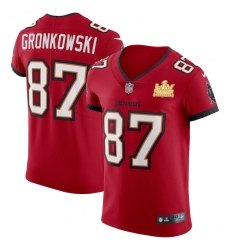 Men Tampa Bay Buccaneers 87 Rob Gronkowski Men Super Bowl LV Champions Patch Nike Red Vapor Elite Jersey