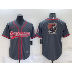 Men Tampa Bay Buccaneers Grey Team Big Logo With Patch Cool Base Stitched Baseball Jersey