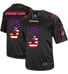 Mens Nike Tampa Bay Buccaneers 3 Jameis Winston Elite Black USA Flag Fashion NFL Jersey