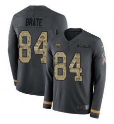 Nike Buccaneers 84 Cameron Brate Anthracite Salute to Service Men Stitched NFL Limited Therma Long Sleeve Jersey
