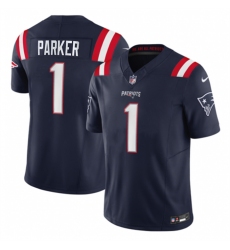 Men New England Patriots 1 DeVante Parker Navy 2023 F U S E  Vapor Limited Stitched Football Jersey