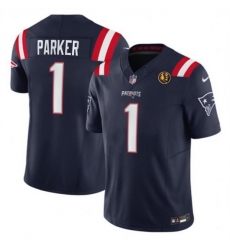 Men New England Patriots 1 DeVante Parker Navy 2023 F U S E  With John Madden Patch Vapor Limited Stitched Football Jersey