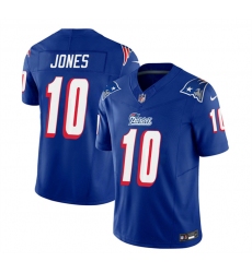 Men New England Patriots 10 Mac Jones Blue 2023 F U S E  Throwback Limited Stitched Football Jersey